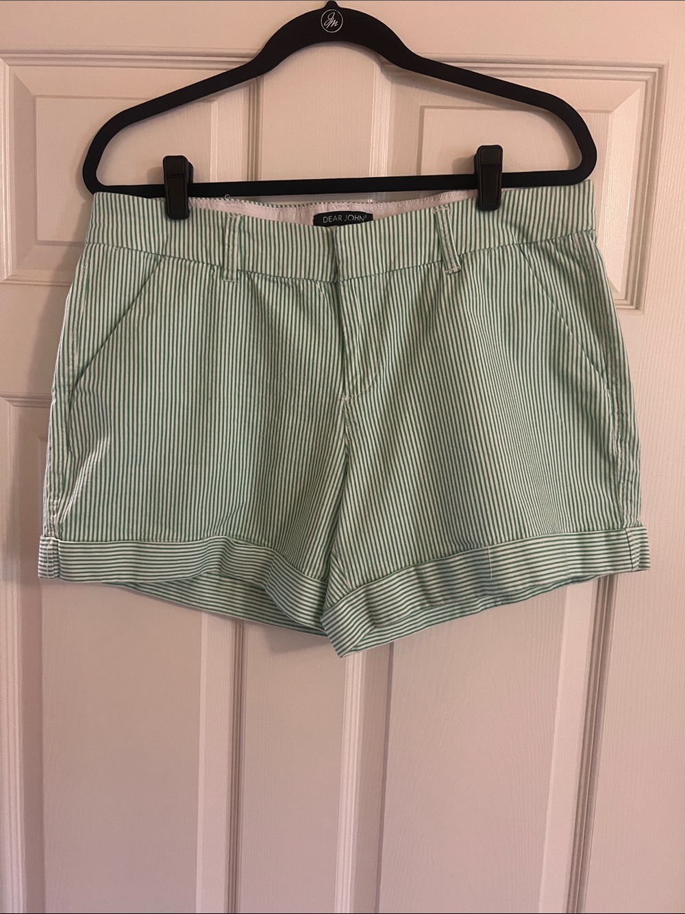 Dear John Mint-Striped Shorts in Light Green and White